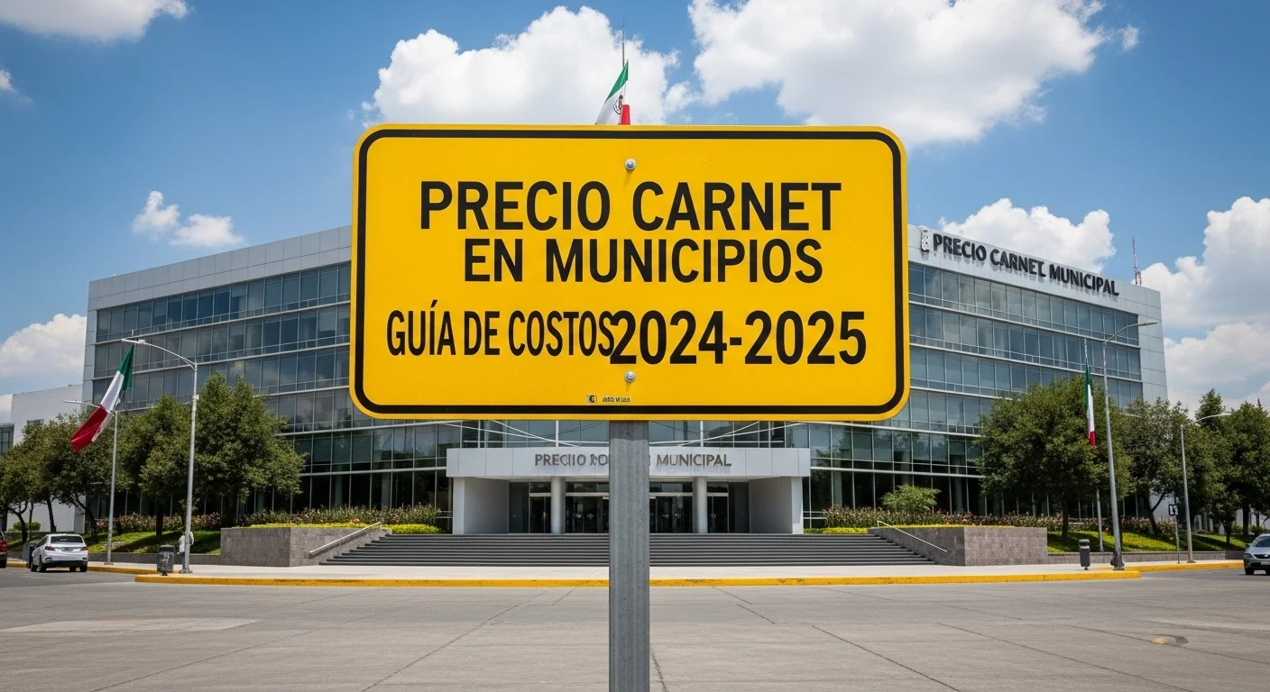 Una señal de tráfico mexicana frente a un palacio municipal, simbolizando la relación entre el precio del carnet de conducir y la gestión de los municipios.