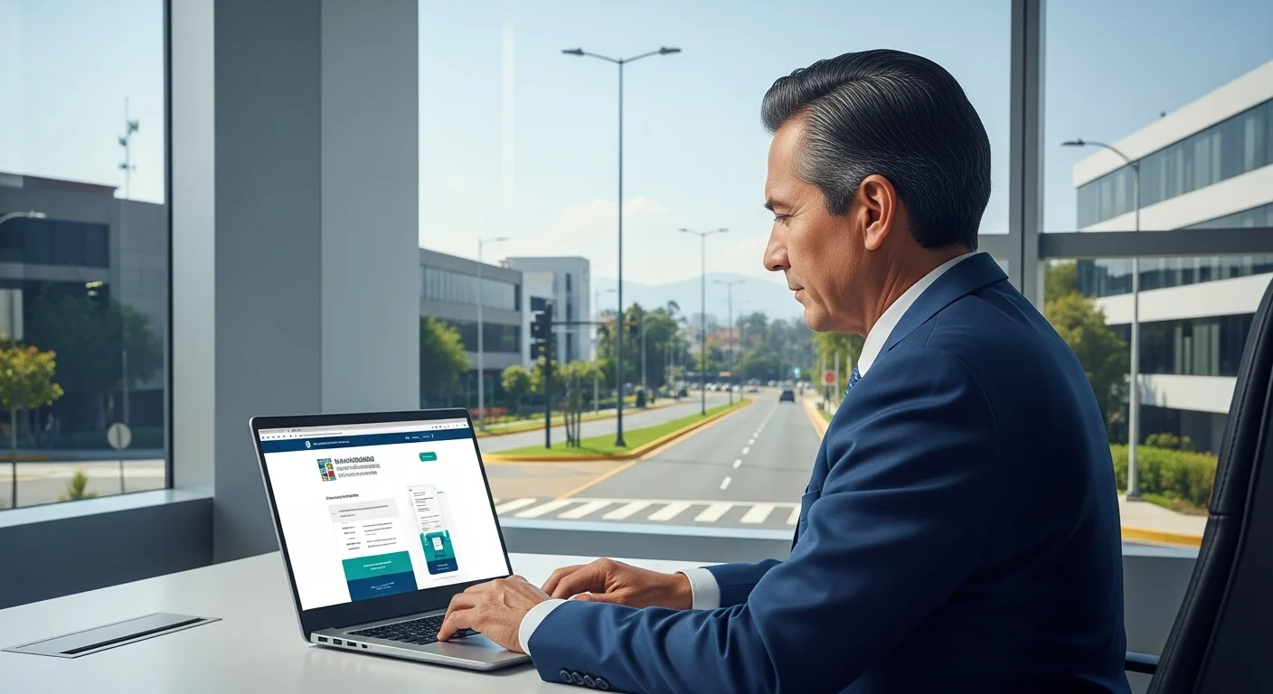 Una persona utilizando una computadora portátil para descargar el recibo predial en el portal de un municipio mexicano.