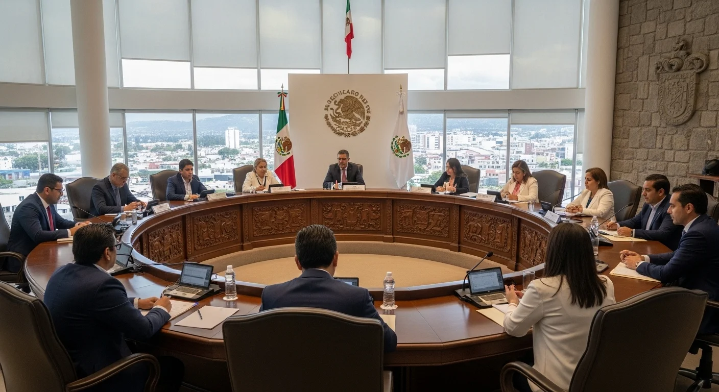 Sesión de cabildo en un ayuntamiento de México donde regidores y el alcalde discuten sobre la infraestructura municipal.
