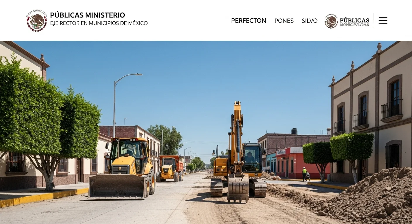 Maquinaria de construcción trabajando en una calle de un municipio mexicano, simbolizando la labor del Publicas Ministerio.