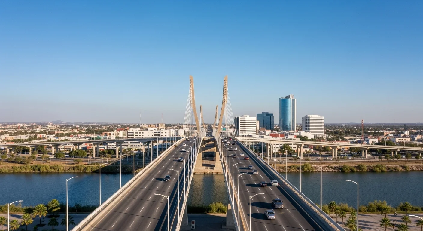 Vista panorámica del Puente de Comercio Mundial, un símbolo de la importancia de los municipios fronterizos como Nuevo Laredo.