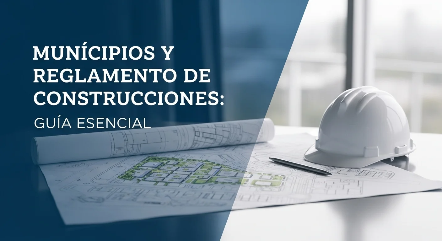 Imagen de un plano arquitectónico y un casco de construcción sobre una mesa, representando la planeación urbana según el Reglamento de Construcciones en municipios de México.