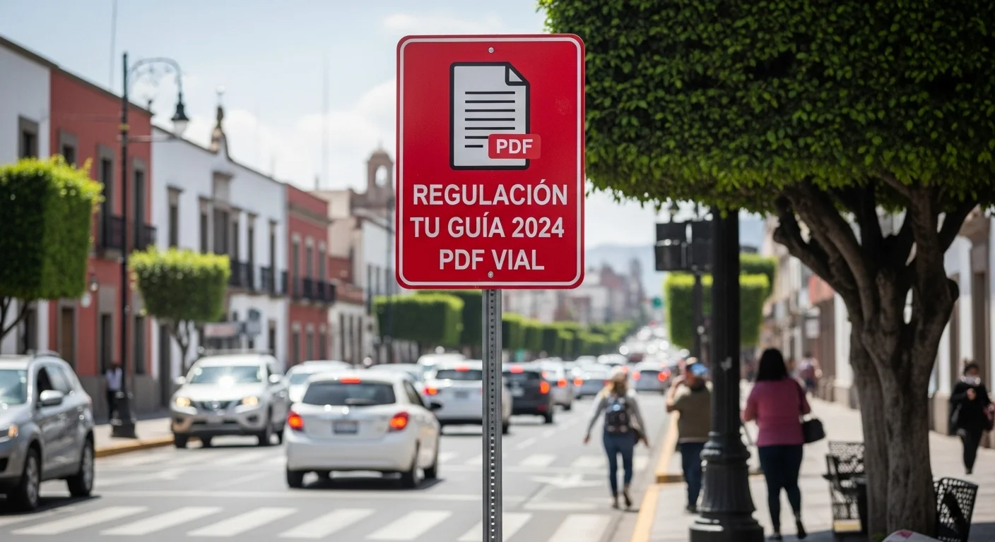 Una señal de tránsito en una calle concurrida de un municipio mexicano, simbolizando el reglamento de tránsito 2024 en formato PDF.