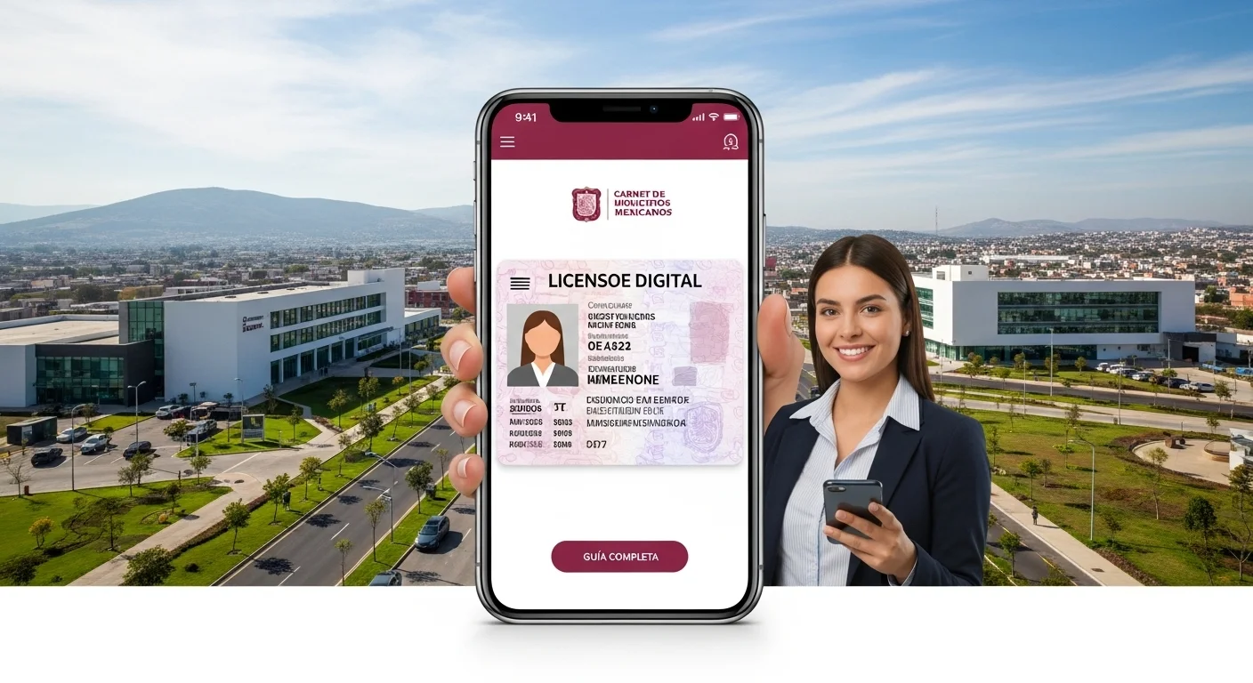 Interfaz de una aplicación móvil mostrando una licencia de conducir digital de un municipio mexicano, destacando la modernización de los servicios gubernamentales.