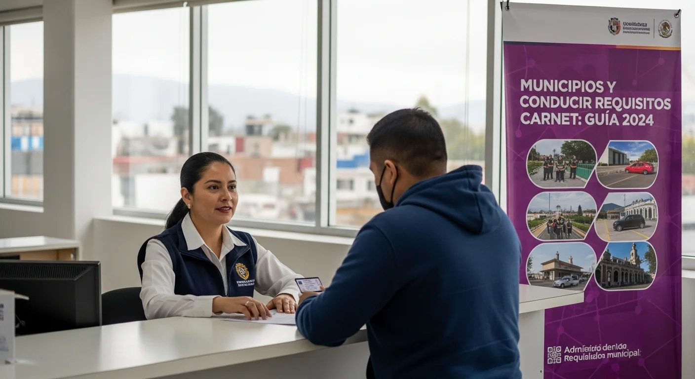 Una persona tramitando su licencia en una oficina de tránsito municipal en México, simbolizando los requisitos para el carnet de conducir en los municipios.