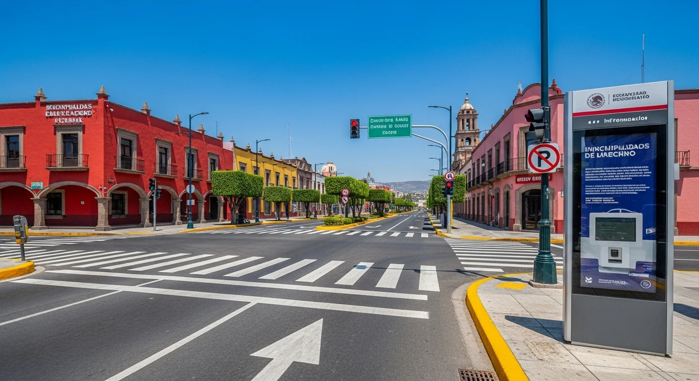 Señalización vial y calles bien mantenidas en un municipio mexicano, representando la infraestructura y el rol del ayuntamiento en la seguridad vial.
