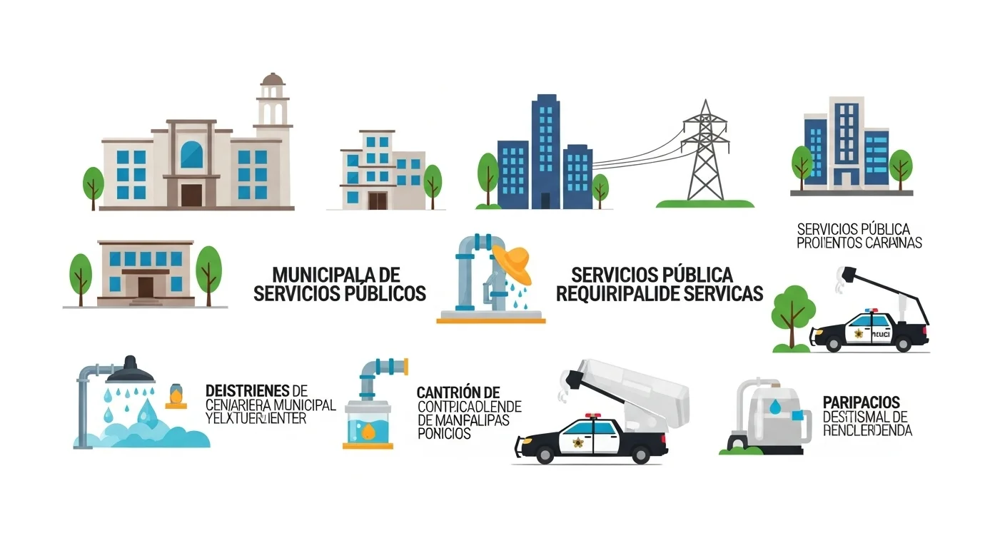 Infografía mostrando los principales servicios públicos que deben proveer los municipios de México, como agua, luz y seguridad.