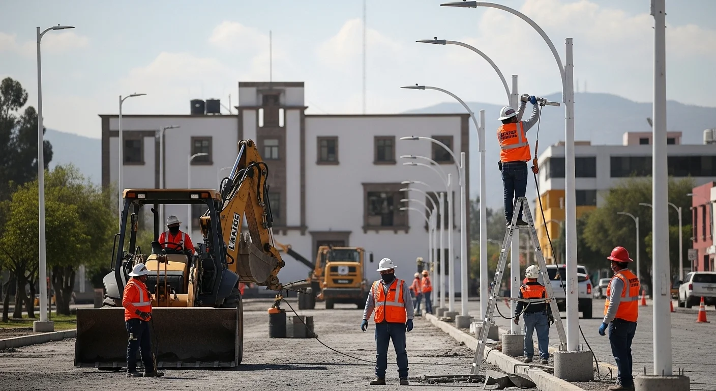 Trabajadores municipales laborando en un proyecto de infraestructura, una fuente importante de vacantes de empleo en los municipios.