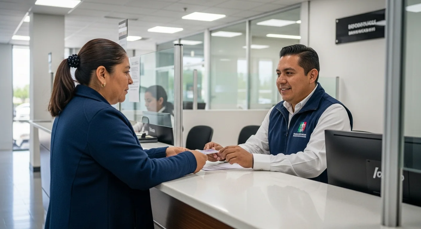 Ciudadano realizando trámite para duplicado de licencia en una oficina de gobierno municipal en México.