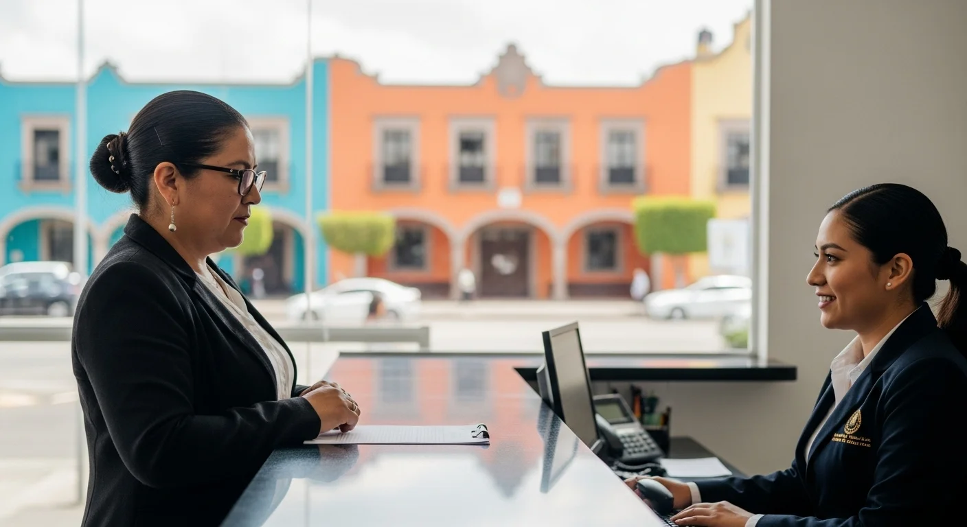 Ciudadano realizando un trámite de licencia en una oficina gubernamental de un municipio mexicano.