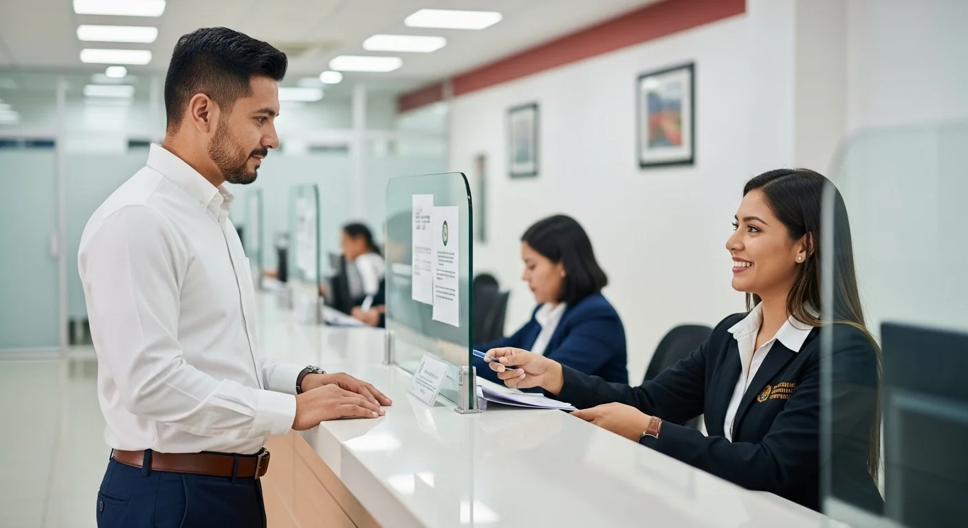 Persona realizando el trámite para su licencia de conducir en una oficina de tránsito de un municipio mexicano, con el logo del ayuntamiento al fondo