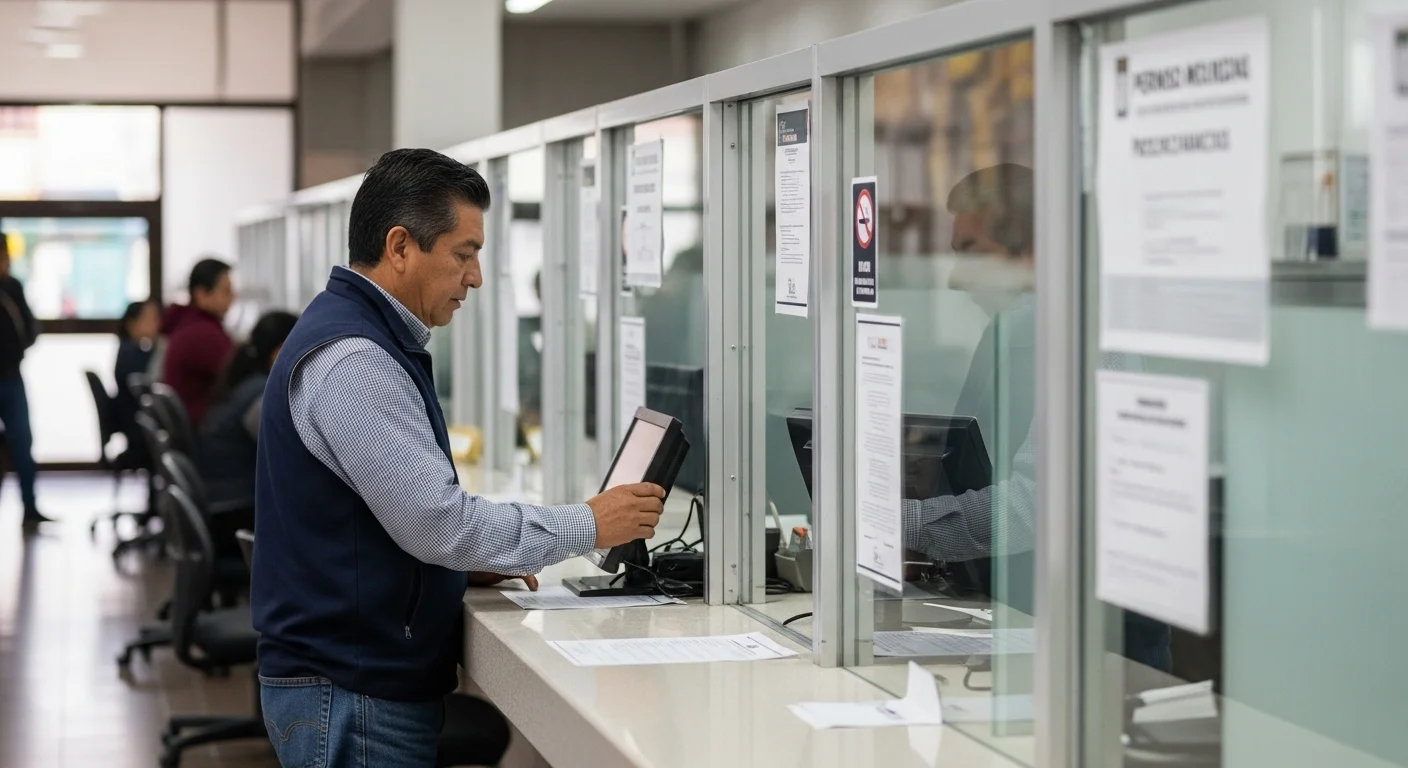 Ciudadano realizando trámites para un permiso en una oficina del ayuntamiento en México, representando los permisos municipales.