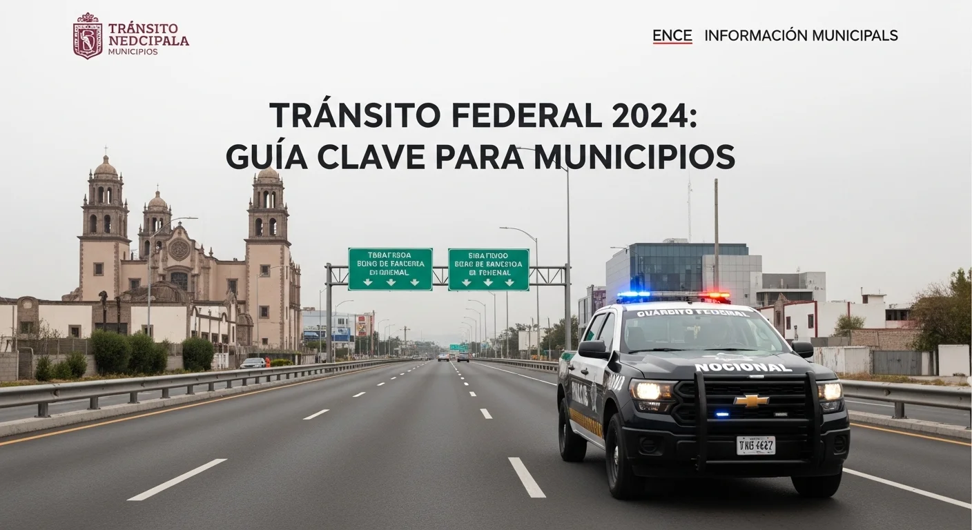 Una patrulla de la Guardia Nacional en una carretera federal con señalización vial clara, simbolizando la interacción del tránsito federal con los municipios de México.