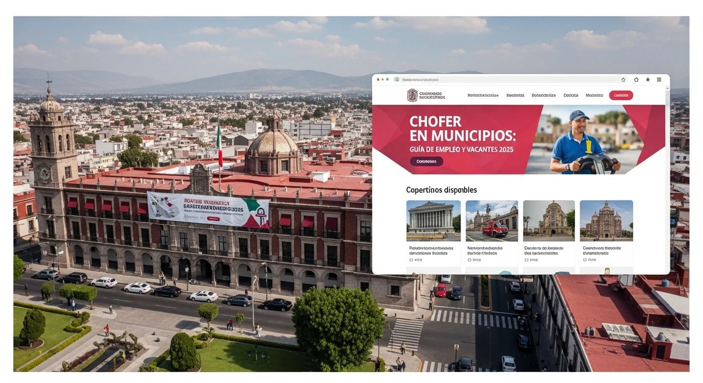 Bolsa de trabajo en el portal de un gobierno municipal, mostrando vacantes para chofer en diversos municipios de México.